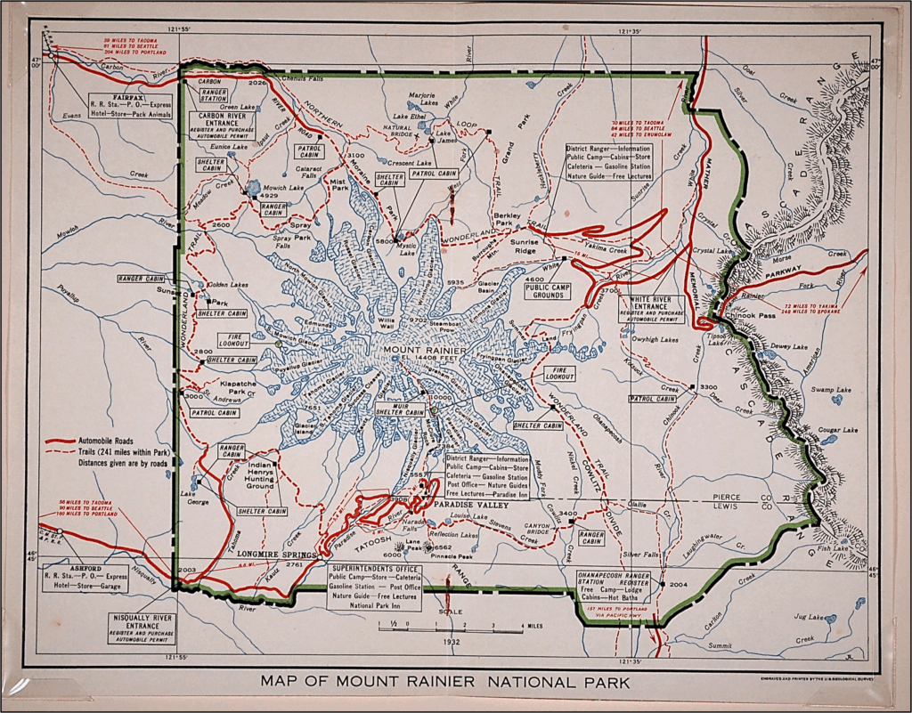 Map of Mount Rainier National Park, by Unknown Artist, 1932