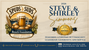 2026 Spuds & Suds honors Steve and Shirley Simmons for their leadership, generosity, and commitment to the Mid-Columbia community at the REACH Museum fundraiser.