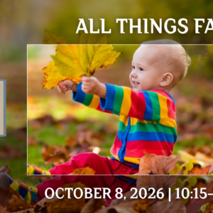 Child playing with colorful autumn leaves for Little Explorers: All Things Fall at the REACH Museum.