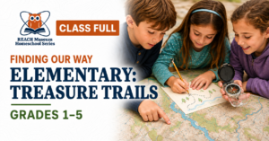 ap-and-compass graphic for the REACH Museum’s Finding Our Way elementary class, with a “Class Full” badge.