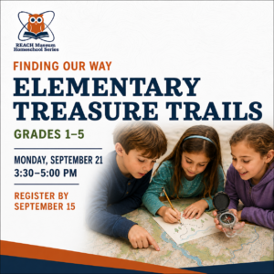Elementary students use a map and compass during the Treasure Trails homeschool class at the REACH Museum.